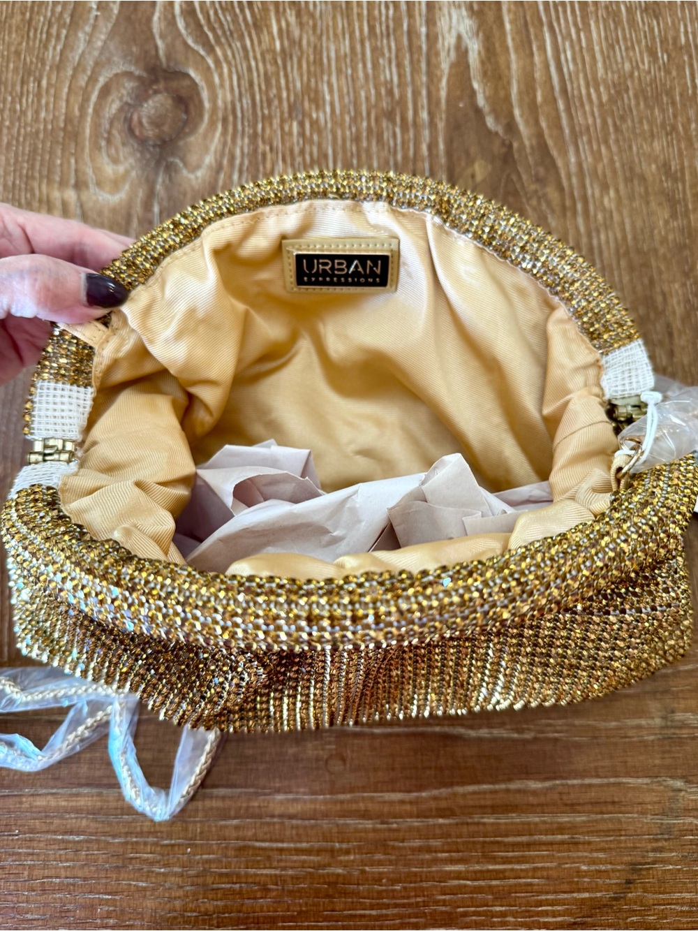 NWT Urban Expressions Mariah gold crystal evening bag - Picture 10 of 12